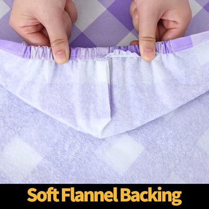 Smiry 4 Foot Picnic Table Cloth, Flannel Backed Fitted Vinyl tablecloths | Waterproof Elastic Rectangle Tablecloth ,Buffalo Plaid Table Covers for Dining, Camping (Purple and White, 24" x 48") - color: Purple and White, size: 48" x 24" (Rectangular)