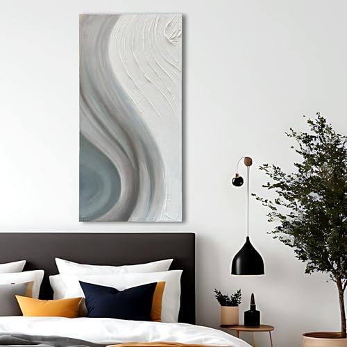 Art Hand-Painted White and Grey Gradient Texture Abstract Oil Painting, 48x24-inch Vertical Canvas Painting, Home and Office Wall Decoration Art - color: Yi114