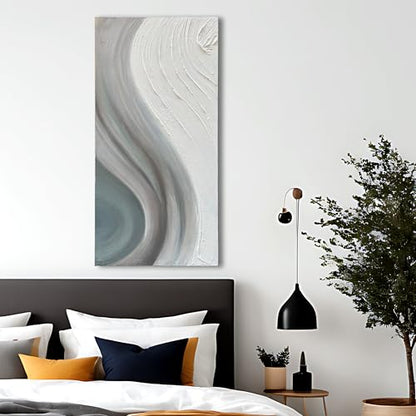 Art Hand-Painted White and Grey Gradient Texture Abstract Oil Painting, 48x24-inch Vertical Canvas Painting, Home and Office Wall Decoration Art - color: Yi114