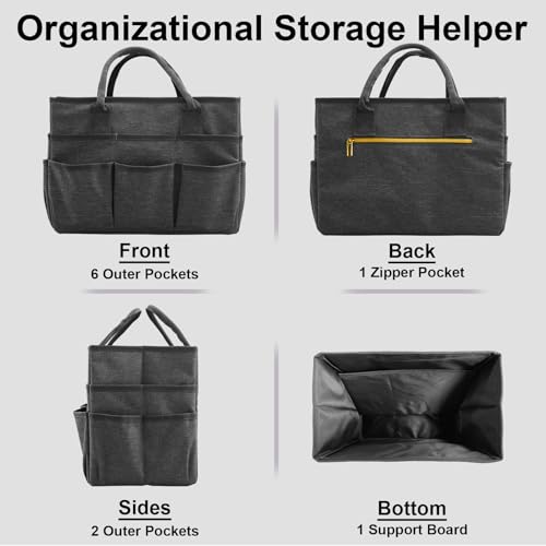 Cupohus Art Organizer Craft Storage Tote Bag with Pockets and Handles Grey - color: Grey