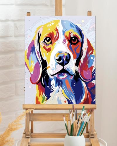 TOCARE Beagle Dog Paint by Numbers Kit for Adults Beginner, Dog Paint by Number Canvas Kit,Acrylic Adults' Paint-by-Number Kits for Dogs Lovers 16x20inch (Without Framed) - color: TC-OPC-364