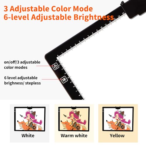YINGWOND Rechargeable A3 LED Light Pad with Carry Bag, Adjustable Brightness Light Box with 3 Colors, Built-in Stand, 2500mAh Battery, Magnetic Clip, Light Board for Tracing Diamond Painting Sketching - style: Rechargeable-A3 Black+Padded case