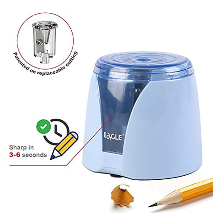 Eagle Electric Pencil Sharpener, Battery Powered, Large Shaving Holders, Carbon Steel Blades, Portable, Reusable and Replaceable Blade, Suitable for Kids, Home, School and Office use (Blue) - color: Blue