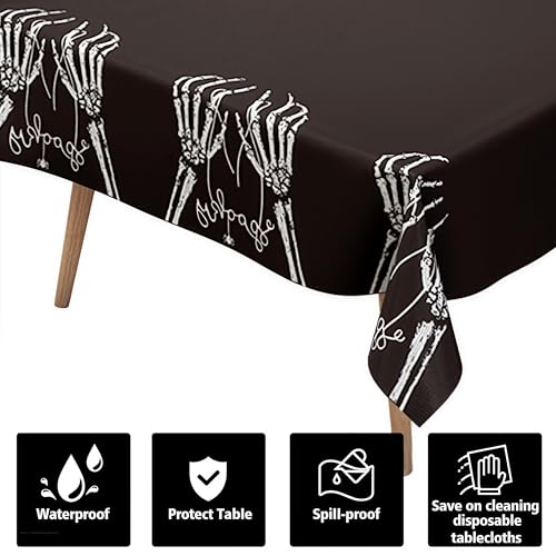 Halloween Skeleton Hand Tablecloth, Black and White, Waterproof Plastic, 54x72 Inch, Spill-Proof Table Cover, Gothic Party Decor, 3 Pack - color: Halloween@human Hand