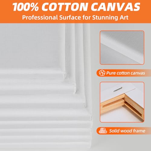 Stretched Canvas for Painting, 16 Pack Painting Canvas for Adults & Kids (8 of 8"x10" and 8 of 11"x14"), 4-Layer 8oz Primed 100% Cotton Canvas, Acid-Free, Warp-Free, for Acrylic and Oil Painting