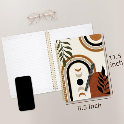 Cute Spiral Notebook journal A4 Aesthetic Pretty Design for Women Girls Kawaii with Pocket, 8.5 x 11 inch, Lined, Moon Boho - color: Moon Boho, style: Lined
