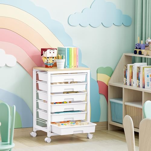 SYKIARIOL Rolling Cart with 6 Drawers,White - color: White, size: 6 Drawers