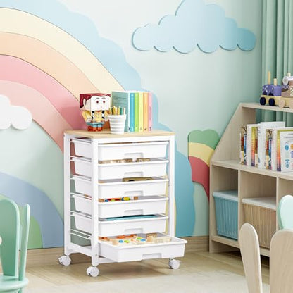 SYKIARIOL Rolling Cart with 6 Drawers,White - color: White, size: 6 Drawers