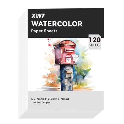XWT 120 Sheets 5"x7" Watercolor Paper, 140lb/300gsm - size: 5x7in 120 Sheets