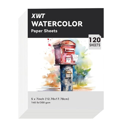 XWT 120 Sheets 5"x7" Watercolor Paper, 140lb/300gsm - size: 5x7in 120 Sheets