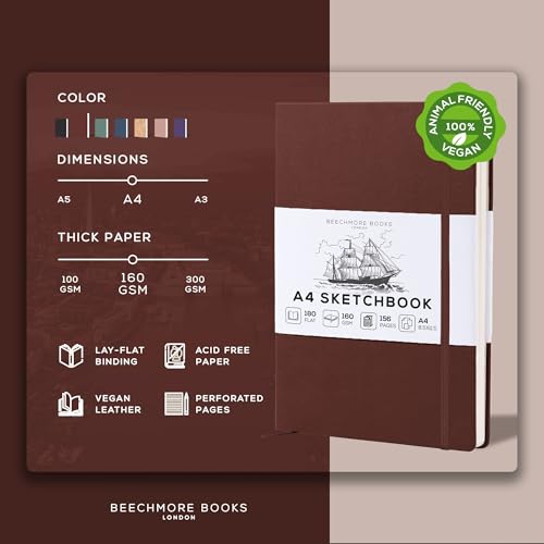 Beechmore Books A4 8.5x11 Mixed Media Sketchbook 160 GSM/98LB with Gift Box - color: Chestnut Brown, size: A4 - 8.5" x 11.5" Large