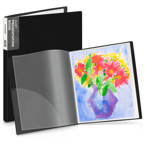 Dunwell 11x14 Binder with Sleeves (Black), 24 Pockets Display 48 Pages, Large Folder with Plastic Sleeves,11x14 Presentation Book with Protector Sleeves, Kids Art Portfolio 14x11,Clear Pages,Vertical | Clear Plastic Sleeves, Presentation Book, For Documen