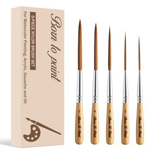 5Pcs Long Liner Brushes for Painting Detail Paint Brushes Extra Long Fine Point Tip Pinstriping Scroll Outlining Brush Highly Flexible Artist Paintbrush for Watercolor Acrylic Oil Gouache Beginners
