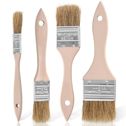 ETERNA 4Pack Household Chip Paint Brush 0.5inch 1inch 1.5inch 2inch Natural Bristles Wooden Handle Flat Brushes Set for Painting, Glue, Oil, Acrylic, Stain - color: 4 Pack- 0.5", 1", 1.5", 2"