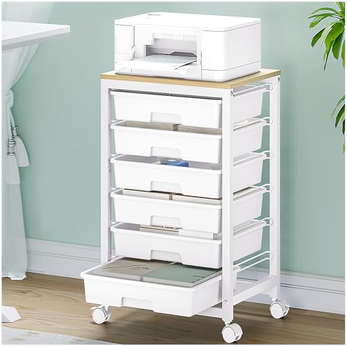 SYKIARIOL Rolling Cart with 6 Drawers,White - color: White, size: 6 Drawers