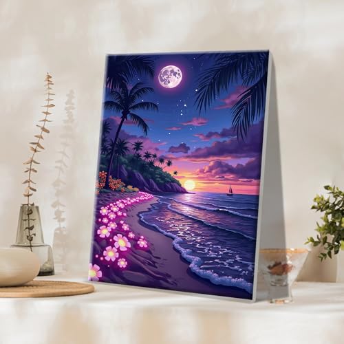 JOOZ Moon Paint by Numbers Kit for Adults with Frame 8x12 Inch - color: Moonlight 078
