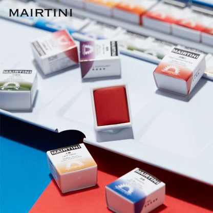 Mairtini Academy Grade Brilliant Series “Oriental Charm” Half-pan Solid Watercolor Paint 24 Colors Set with Red Iron Case