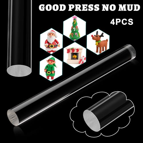 Clabby 4 Pieces Acrylic Clay Roller Plastic Clear Round Tube Roller Pin Polymer Clay Tools for DIY Handmade Crafts Handmade Art Supplies (7.68 x 0.79 Inch) - size: 7.68 x 0.79 Inch