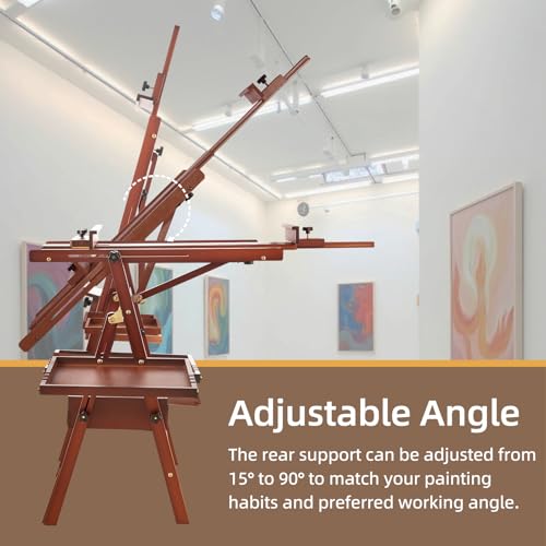 Horizontal Beechwood Studio Easel with Drawer and Palettes, Walnut | H-Frame Solid Wooden Painting Easel for Students, Beginners, and Artists, Hold Canvas to 50Inches High - style: Horizontal Walnut