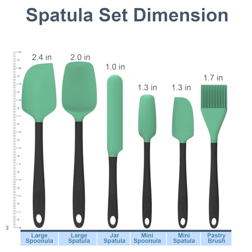 Silicone Spatula Set, 6 Pieces Food Grade Kitchen Utensils with Silicone Brush Heat Resistant Dishwasher Safe BPA-free Rubber Spatula for Scraping, Baking, Cooking, Mixing (Aqua Green) - color: Pure Aqua Green