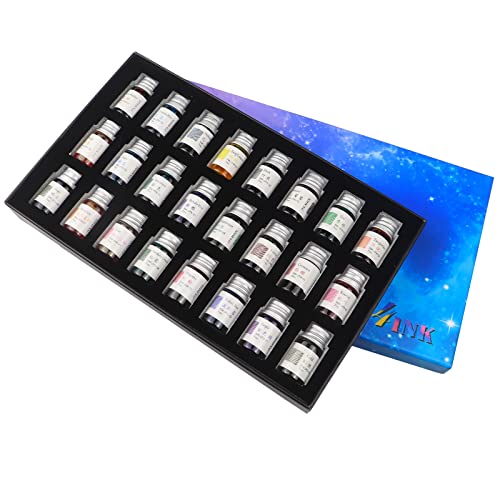 24 Colors Calligraphy Ink Set, Colorful Dip Pen Ink With Gold Powder for Drawing and Writing Art, Gift Box Included