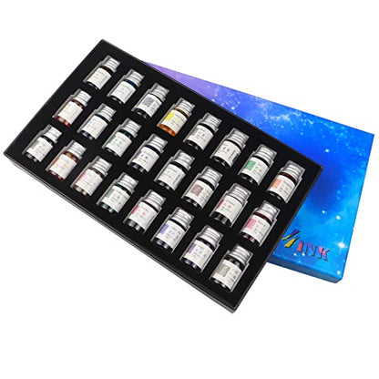 24 Colors Calligraphy Ink Set, Colorful Dip Pen Ink With Gold Powder for Drawing and Writing Art, Gift Box Included