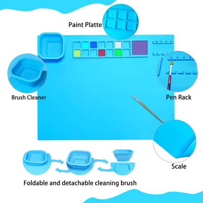Silicone Painting Mat 20"x16", Art Craft Mat with Cup, Blue - color: Blue