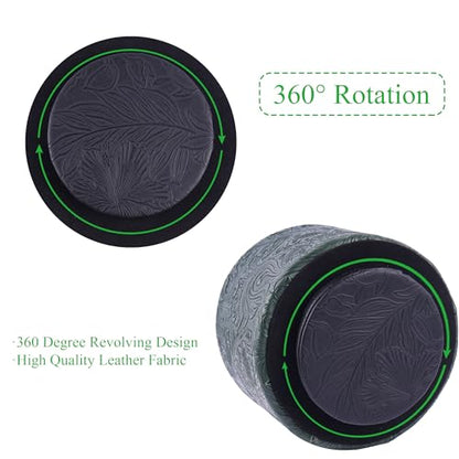 Round Leather Art Supply Organizer,Remote Control Holder,360 Degree Spinning,Multi-Functional Pencil Holder,4 Compartments Desktop Stationary Organizer(1-Carved Cooper Green) - color: 1-Carved Cooper Green