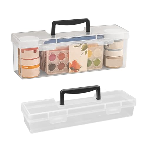 2 Sizes Paint Brush Storage Boxes, Plastic Storage Bins with Handle | 20 Bottles Capacity Paint Brush Holder, Painter Carry Case, Art Organizer Craft Box, Clear Empty Painting Tool Containers