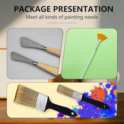 Brushes for Oil Painting Painting Knife Set 5pcs Stainless Steel Palette Knives Background Blender Brush and Fan Blender Artist Brush 2 &1inch Landscape Brushes for Oil Canvas Acrylic Painting
