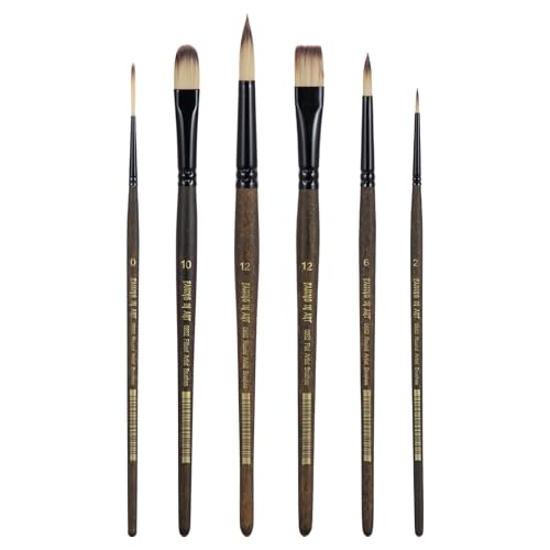 Falling in Art 6 Pcs Professional Watercolor Paint Brush Set, Brown | Artist Brushes with Round, Flat, Filbert, Dagger for Acrylic and Gouache Painting - color: Brown