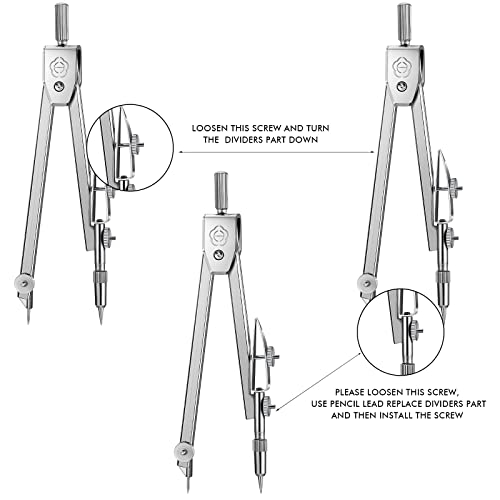 Zonon 2 Set Protractor and Compass Set, Student Geometry Math Set Drawing Compass and 6 Inch Clear Swing Arm Protractors 180 Degree Math Protractor