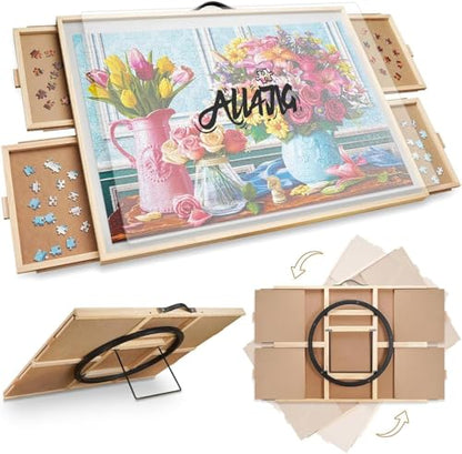 ALL4JIG 2000 Pieces 2-in-1 Tilting & Rotating Puzzle Board,40.16" x 28.5"Adjustable Angle Puzzle Board with 4 Drawers & Clear Protective Cover, Birthday Gift for mom,with a Tabletop Easel-Style Tilt - size: Large-2000pcs