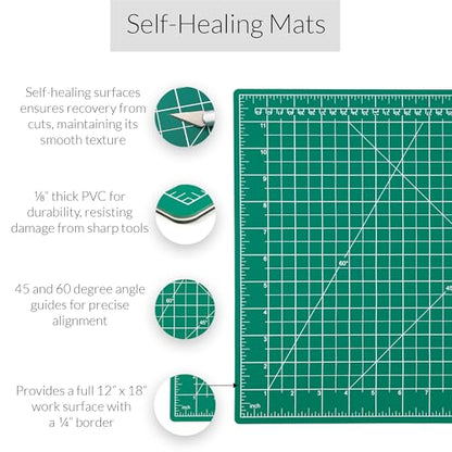 WA Portman Fabric Cutting Mat with Craft Knife & Straight Edge Craft Ruler This set includes 12x18 Inch Sewing Cutting Mat, 10pc #11 Blades, Xacto Craft Knife Set, & 18'' Cork Backed Metal Ruler Set - size: 12x18