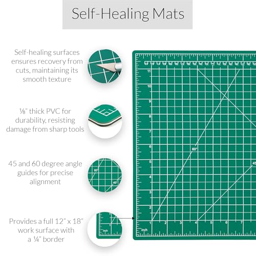 WA Portman 12x18 Fabric Cutting Mat, Quilting Rotary Cutter 5 Rotary Blades | Quilting & Sewing Kit, 12x18 Fabric Cutting Mat for Sewing with 5 Blades 45mm Rotary Cutter for Fabric, Clay and Crafting Kit - size: 12x18