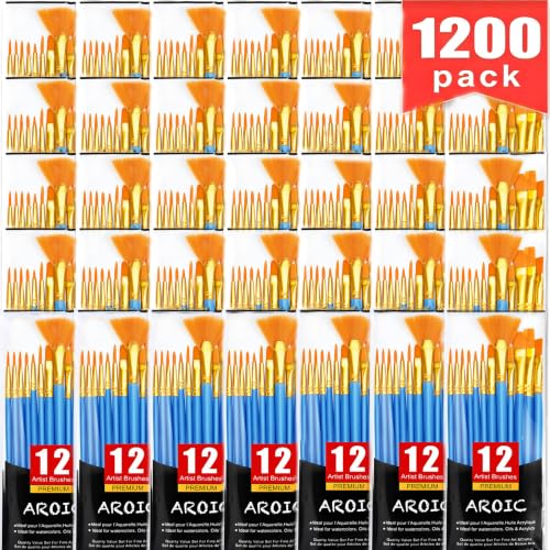AROIC Acrylic Paint Brush Set, 100Packs / 1200 pcs Paint Brushes Bulk | Acrylic Painting, Nylon Hair Brushes for All Purpose Oil Watercolor Painting Artist Professional Kits - size: 1200pcs