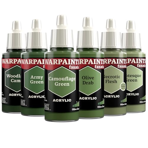 The Army Painter, Warpaints Fanatic Flexible Triad: Olive Greens 6x18ml | Quality Acrylic Miniature Hobby Model Paint Set for Dnd & Warhammer 40K Figures - color: Flexible Triad: Olive Greens