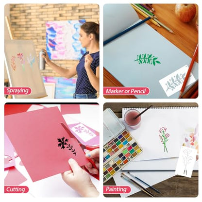 50 PCS Flower Stencils for Crafts Reusable Flower Stencils for Painting on Wood Rocks Canvas Fabric Glass Pottery 3.5 x 2 Inch - color: Flower