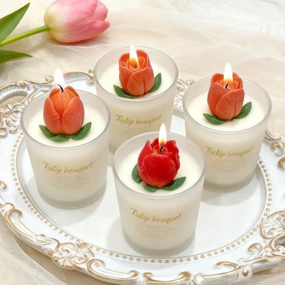 Tulip Candle Molds with Leaf Mold, 3D Tulip Flower Candle Molds - color: 4 PCS Tulip Candle Molds with Leaf Mold