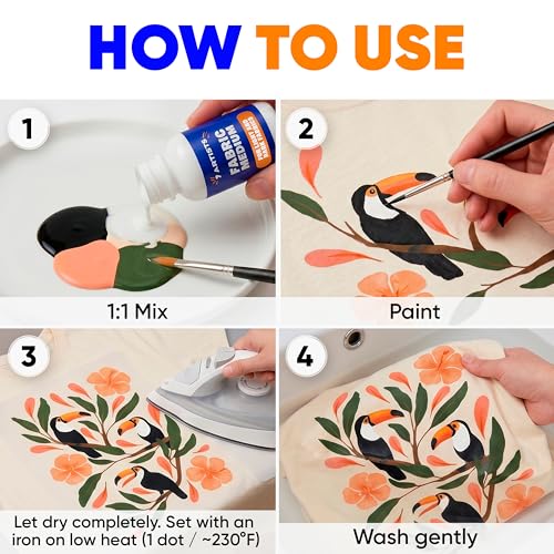 Fabric Medium for Acrylic Paint 8.45 fl oz – Turn Acrylics Into Washable Fabric Paint | Soft Flexible Matte Finish, No Cracking | Textile Medium for T-Shirts, Denim, Shoes & Tote Bags - color: Fabric Medium 8.45 fl. oz