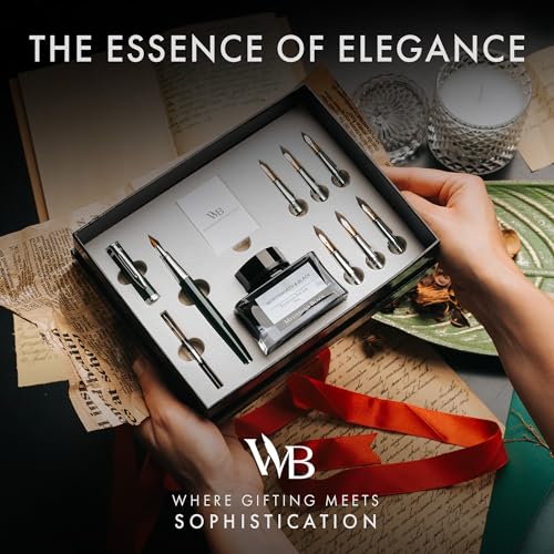 Wordsworth & Black Luxury Calligraphy Pen Set for Writing, 6 Nibs, Green | Fountain Ink Bottle, Cartridges & Refill Converter, Refillable, Green, High End Gift for Men & Women, Journaling & Lettering - color: Green Chrome