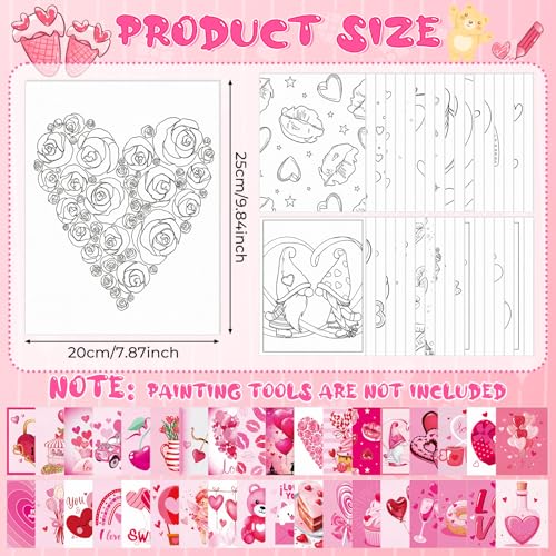 Harloon 36 Pcs 8 x 10 Inch Pre Drawn Canvas for Painting Pre Stretched Canvas Painting for Adults Kids Outline for Sip and Paint Supplies Favor (Pink Valentine) - style: Pink Valentine