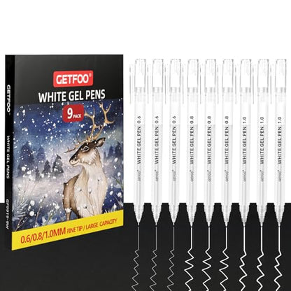 9 Pack White Gel Pens, 0.6/0.8/1.0mm Fine Point, Opaque Ink - size: 0.6/0.8/1.0mm