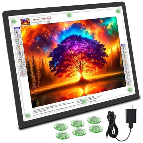 TOHETO Rechargeable Magnetic A2 Light Board 25.2''x18.4'', Large Diamond Painting Light Pad with Side Buttons, 3 Light Colors Light Box for Tracing and Drawing, Dimming LED Light Table for Sketching - color: Black, size: A2 without Stand