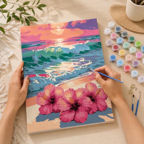 Beach Paint by Numbers Kit for Adults,Flower Paint by Number With Frame - color: Beach-MT6584