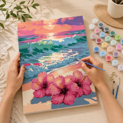 Beach Paint by Numbers Kit for Adults,Flower Paint by Number With Frame - color: Beach-MT6584