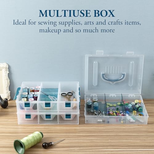 MyGift 11 Inch Craft Storage Organizer Case With 6 Drawers | Customizable Trays, Expandable Storage, Removable Dividers, 6 Drawers, 24 Compartments, Extra Trays Sold Separately - color: Blue