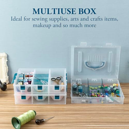 MyGift 11 Inch Craft Storage Organizer Case With 6 Drawers | Customizable Trays, Expandable Storage, Removable Dividers, 6 Drawers, 24 Compartments, Extra Trays Sold Separately - color: Blue