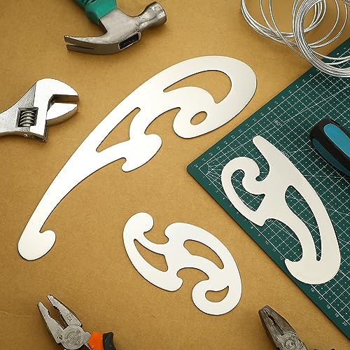 Fulmoon 3 Pcs Stainless Steel French Curve Ruler for Sewing Tools Metal Drafting Stencils Reusable Drafting Templates Drawing Ruler for Leather Craft Professional Drawing Rulers
