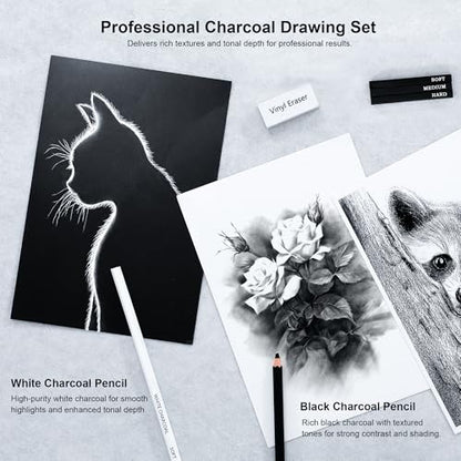 33 Piece Sketching Pencil Set - 5H to 14B Pencils, Charcoal Pencils, Charcoal Sticks,Graphite Sticks,Painting tools – drawing pencil set for Beginners, Artists, Students, Kids
